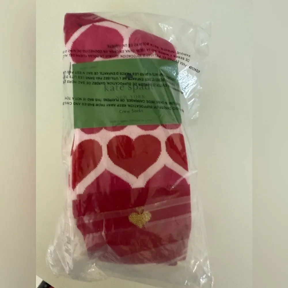 Kate Spade New York Valentine's Day Crew Socks 3 Pack Red Multi NWT